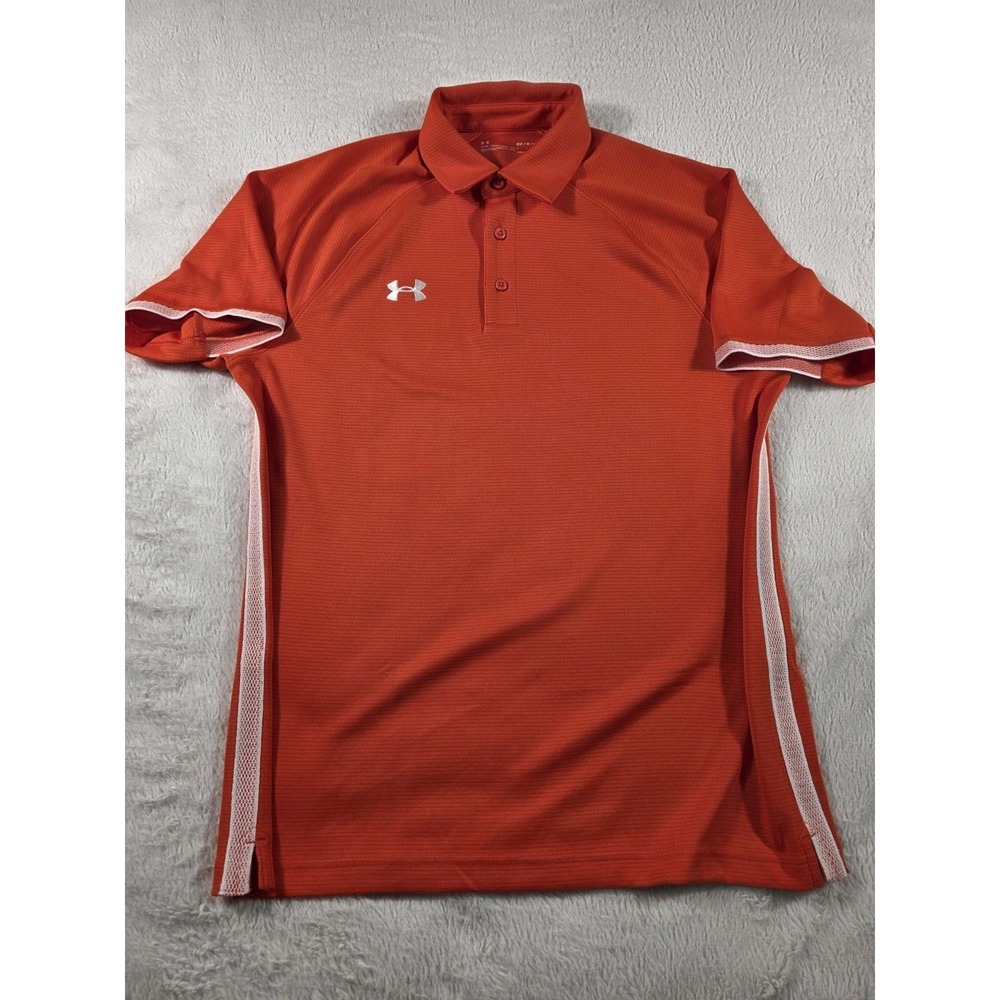 Under Armour Golf Polo Shirt Men's Medium Short Sleeve Loose Heatgear Orange‎